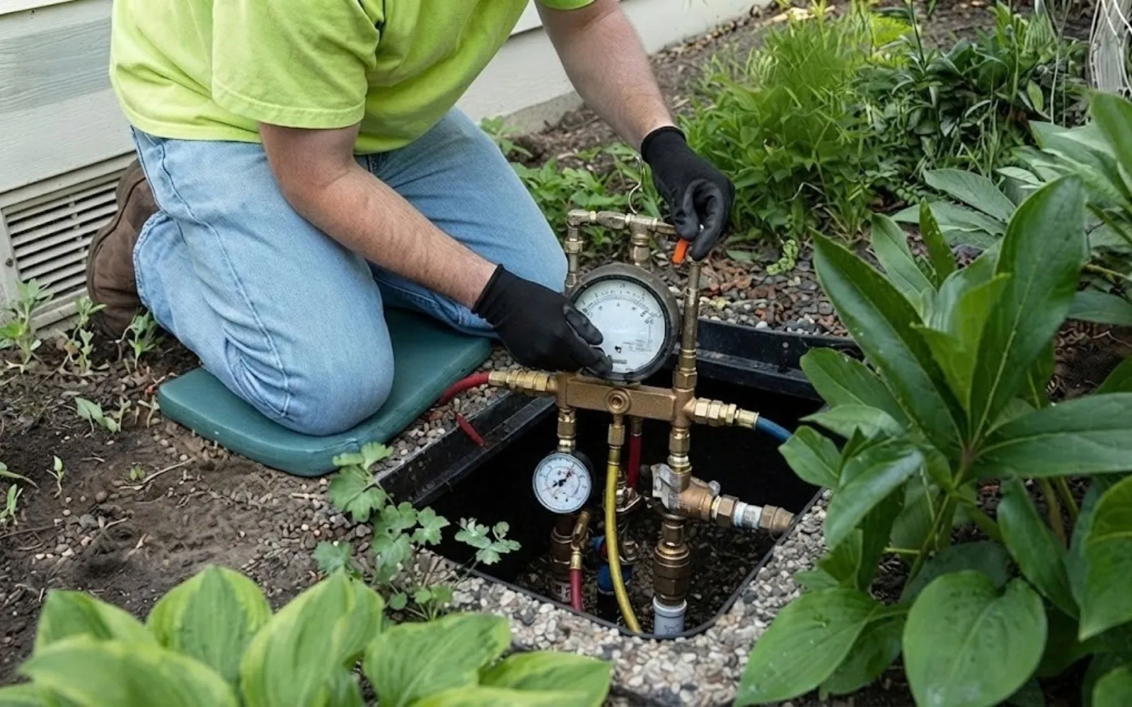 backflow preventer assembly on an irrigation line being tested
