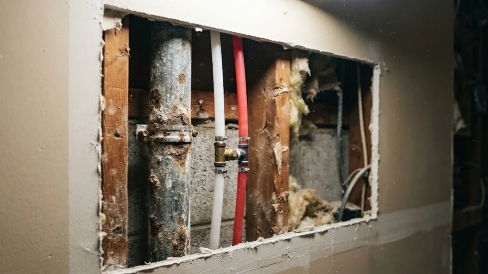 old galvanized pipe beside new PEX pipe