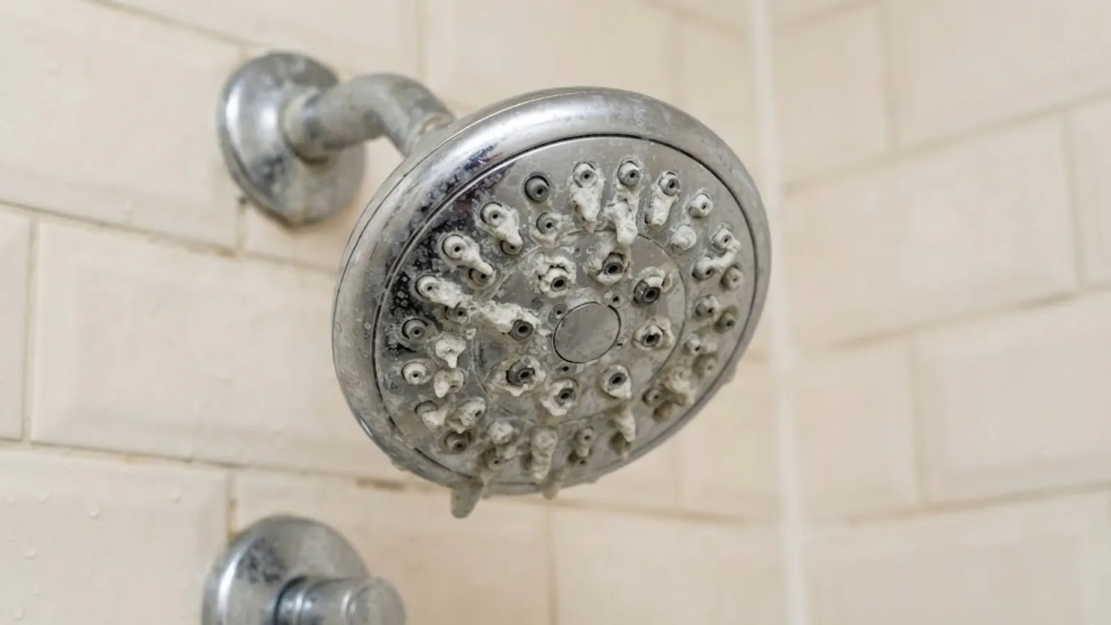 hard water scale built up on a showerhead