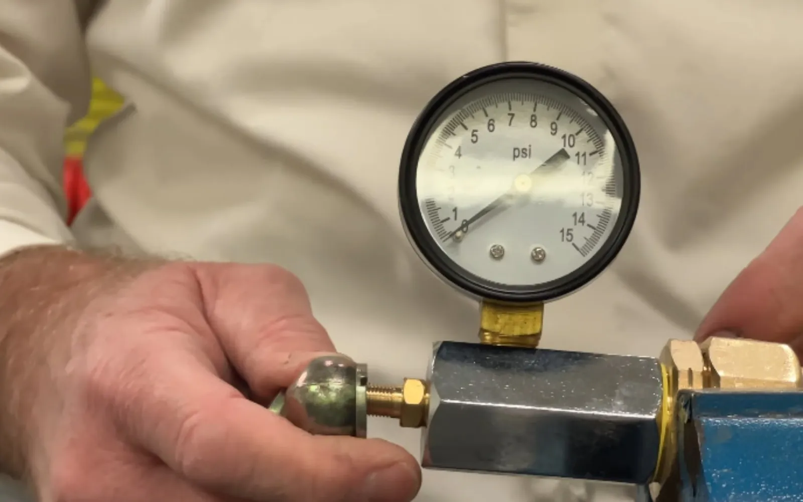 gas line pressure test gauge attached to new gas piping